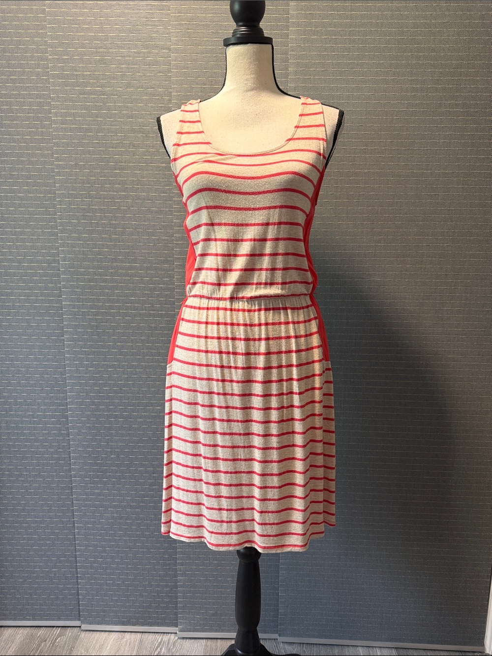 Charming Charlie Coral & Cream Striped Sleeveless Midi Dress